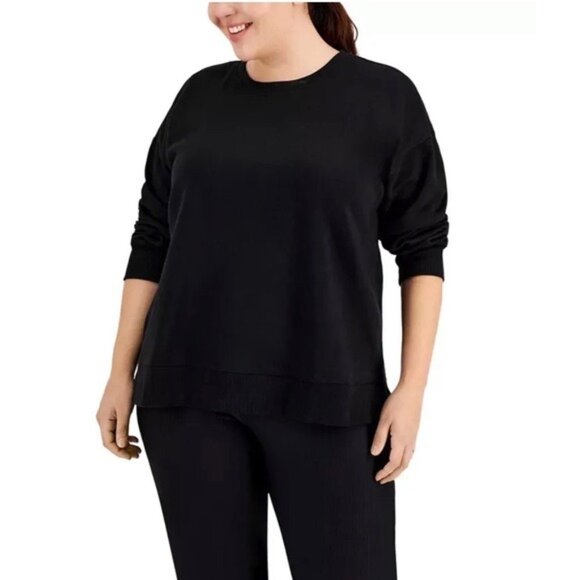 ID Solid Crewneck Fleece Sweatshirt, Black Plus Size 1X New w/Tag - Picture 1 of 4